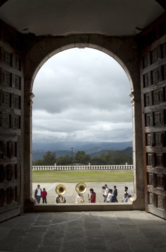Mariachi band entering the Templo de San Mateo, Capulálpam de Méndez, Sierra Juárez, Oaxaca, Mexico / Andreja Brulc
