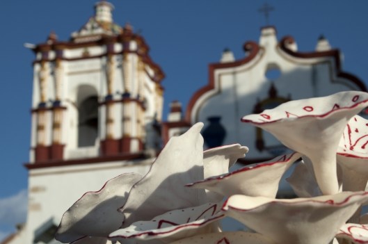 Flower sweets for the Fiesta de la Virgen de Guadalupe, in front of the Church of Preciosa Sange de Christo, Teotitlán del Valle, Oaxaca, Mexico / Andreja Brulc